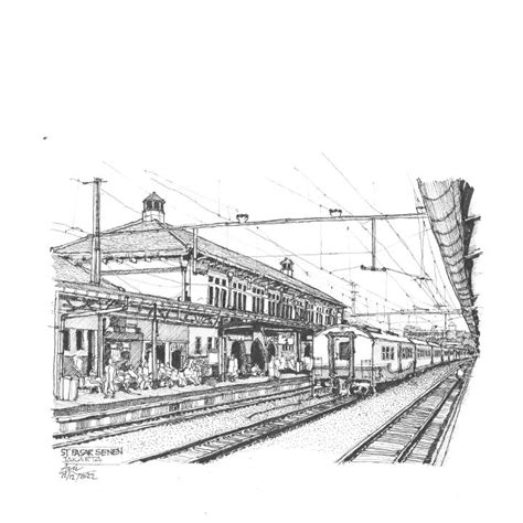 Railway Station Drawing Local Train 的图像结果