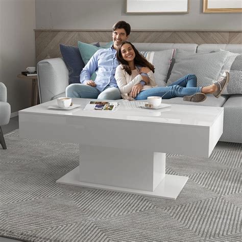 Buy White LED Coffee Table for Living Room High Glossy, Modern Center ...