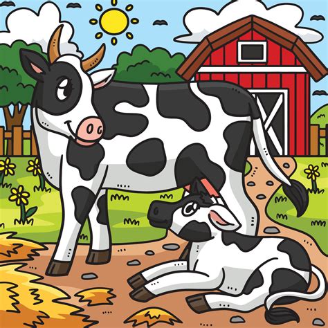 Mother Cow and Calf Colored Cartoon Illustration 23851396 Vector Art at ...