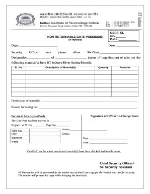 IN Institute of Technology Indore Returnable Gate Pass Form - Fill ...