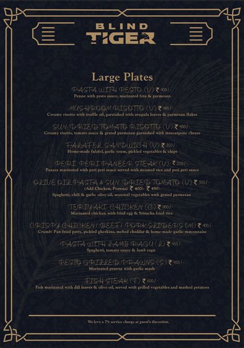 Menu at Blind Tiger, Pune