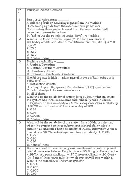 Question bank in the course - Sr. No Multiple Choice Questions Fault ...