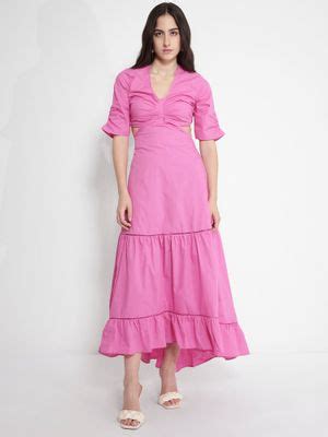 Buy RAREISM Womens Lesman Primary Pink Fit And Flare Midi Dress Online