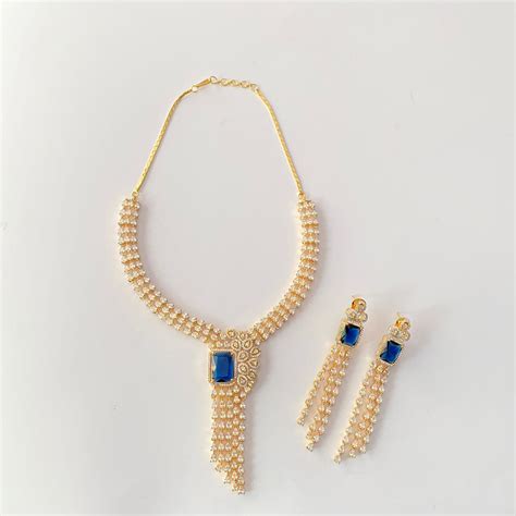 Gold Plated Blue Diamond Necklace Set – OSR JEWELLERS