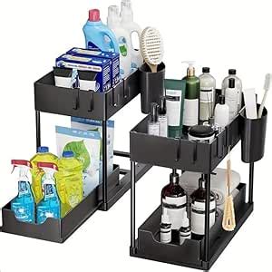 ZEUS 2-Tier Under Sink Organizer – Sliding Shelf Basket Storage Rack ...