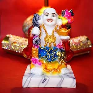 Buy SajSajawat Polyresin Laughing Buddha Statue with Fish for Home ...