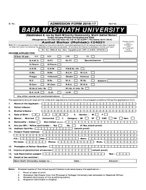 Fillable Online Admission Form - Baba Mastnath University Fax Email ...