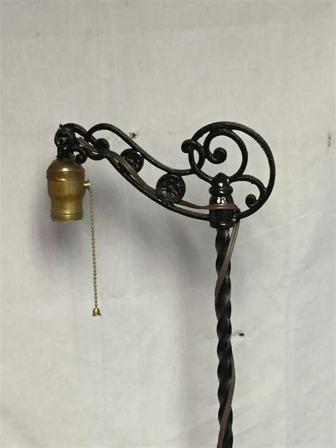 Ornate Antique Black Cast Iron Bridge Arm Floor Lamp with a Footed Base ...