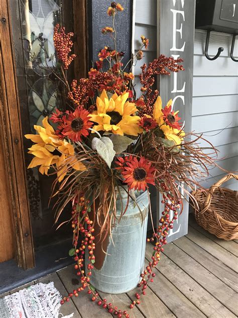 Fall Decor. Galvanized Milk Jug. Sunflowers. Flowers. Porch Decor ...