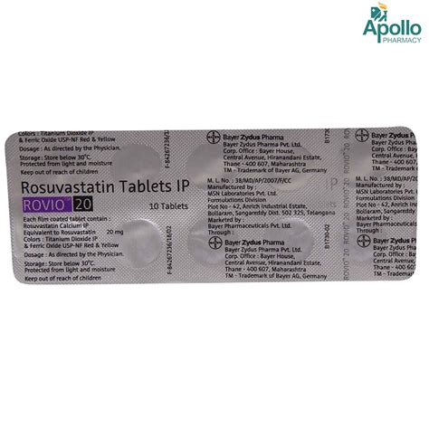 ROVIO 20MG TABLET Price, Uses, Side Effects, Composition - Apollo Pharmacy