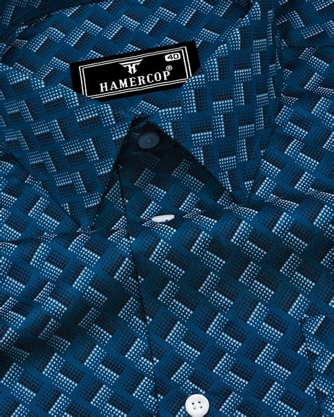 French Blue with White and Black Printed Premium Cotton Shirt – Hamercop