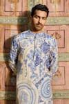 Buy Blue Denim, Silk Mirrors, Embroidery Straight Thikri Print Kurta ...
