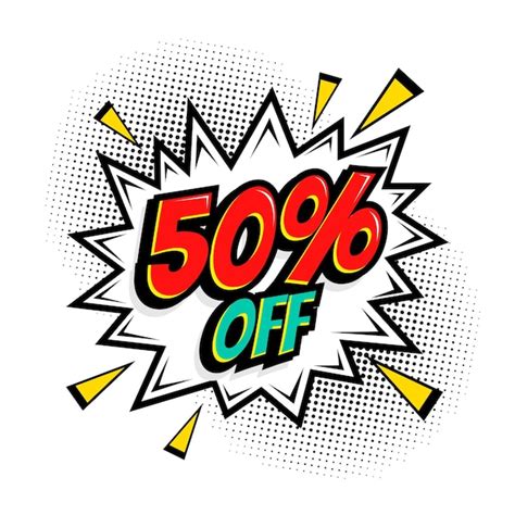 Vector 50 percent off sale on comic boom balloon | Premium Vector
