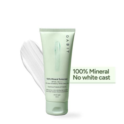 Buy Gabit 100% Mineral Sunscreen SPF 50 PA++++ With Vitamin E, No White ...