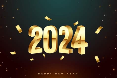 Neujahrskarte im 3D-Stil 2024 mit goldenem Konfetti-Designvektor ...
