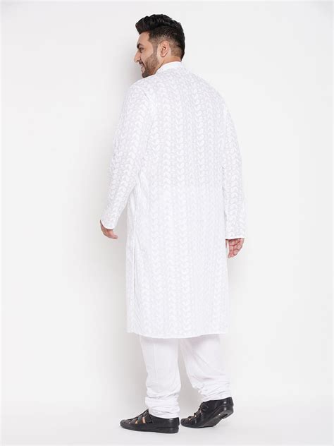 Plus Men's Kurta Pant Cotton in White | VASTRAMAY – vastramay