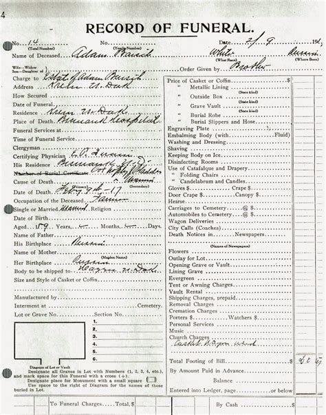 Webb Brother's Funeral Home Records Bismarck, ND 1916-1919 A-B