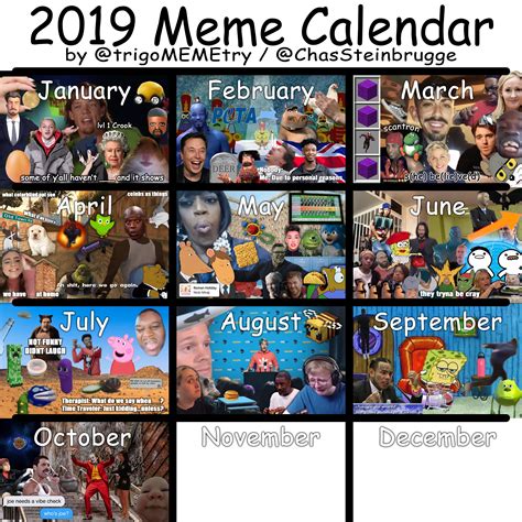 Updated 2019 Meme Calendar! Lmk if I missed anything. : r ...