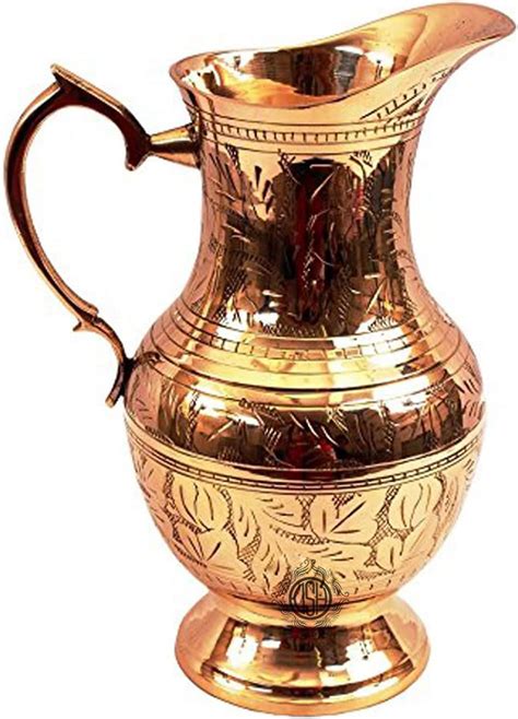 Indian Art Villa Brass Barrel Design Jug Pitcher with Lid |1250 ML| for ...
