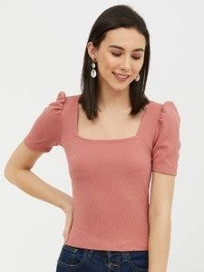 HARPA Casual Short Sleeve Solid Women Pink Top - Buy HARPA Casual Short ...
