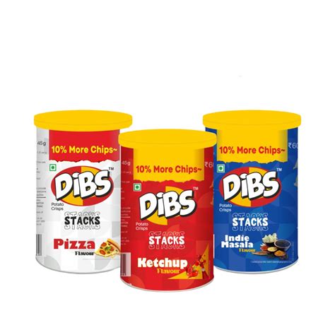 Dibs Stacks (Combo Pack of 3, 80 GM) Ketchup, Pizza, Indie Masala ...