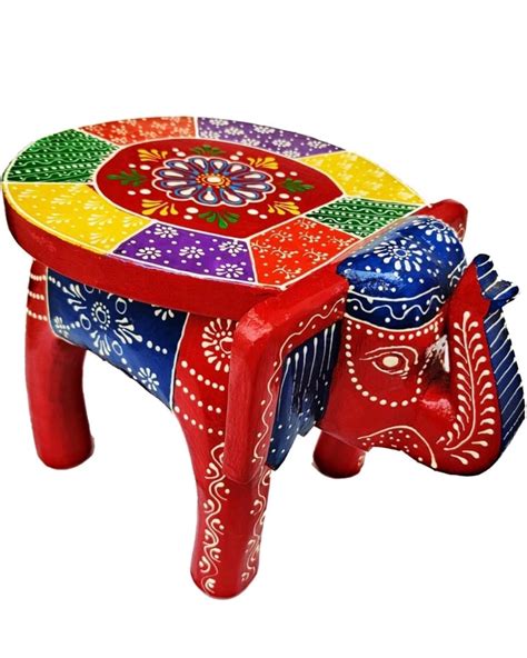 primium quality Wooden Decorative Rajastani Hand Painted Elephant Stool ...