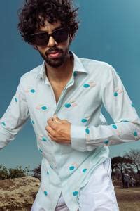 Buy White Cotton Linen Bead Work Embroidered Shirt For Men by Runit ...