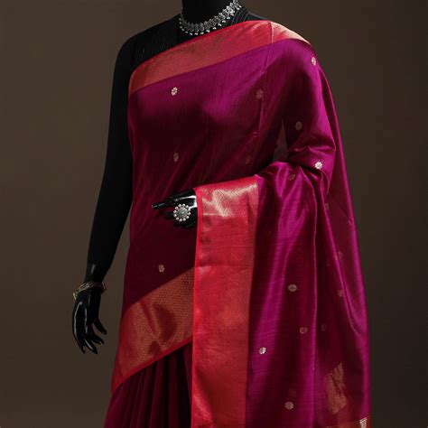 Pink Handloom Buti Maheshwari Saree with Zari Border