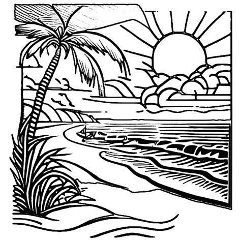 Coloring Page Beach Sunset