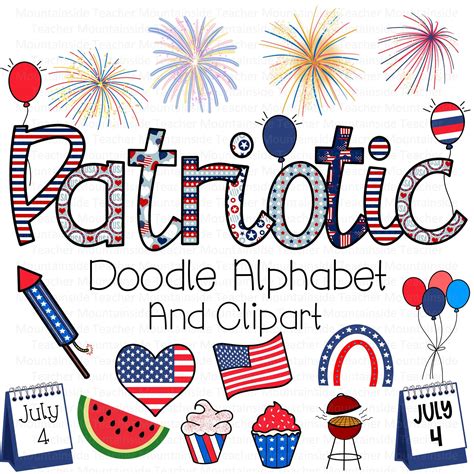 Doodle PNG Alphabet| Patriotic Doodle Alphabet Bundle | 4th of July ...