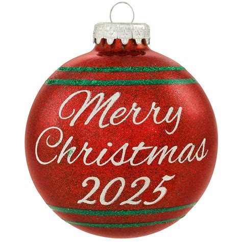 Merry Christmas 2025 Glitter Glass Ornament