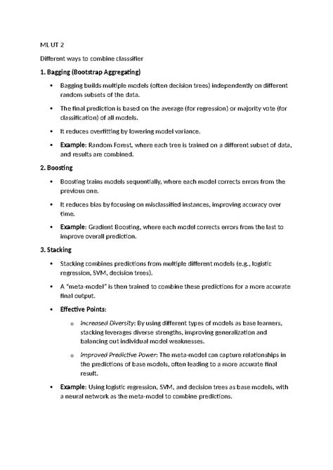 ML UT 2 - answer - ML UT 2 Different ways to combine classsifier 1 ...