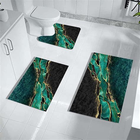 Amazon.com: MUGINYU Black and Gold Green Bathroom Rugs,Emerald Green ...