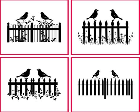 Silhouette designs of birds on fences with floral elements | Premium AI ...