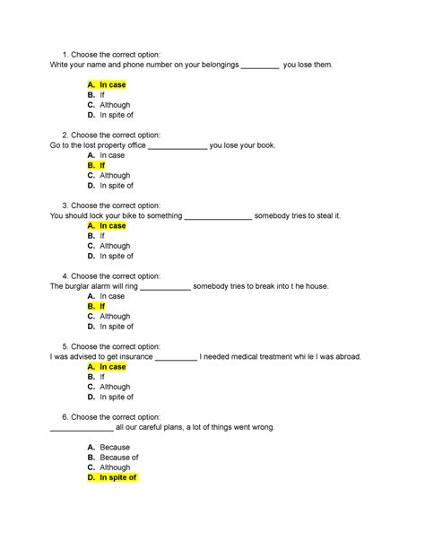 Conjunctions CA1 - Write your name and phone number on your belongings ...
