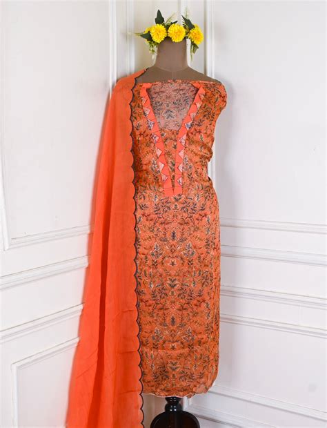 Mul Check Orange Unstitched Suit – CHAWLA SILK STORE