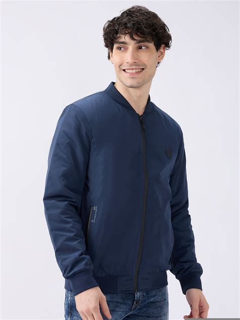 Men Solid Navy Blue Straight Fit Jackets