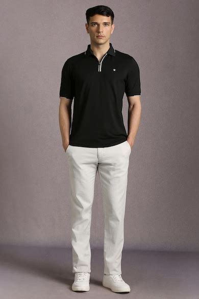Buy Men Black Textured Polo Neck T-shirt Online - 39967124 | Louis Philippe