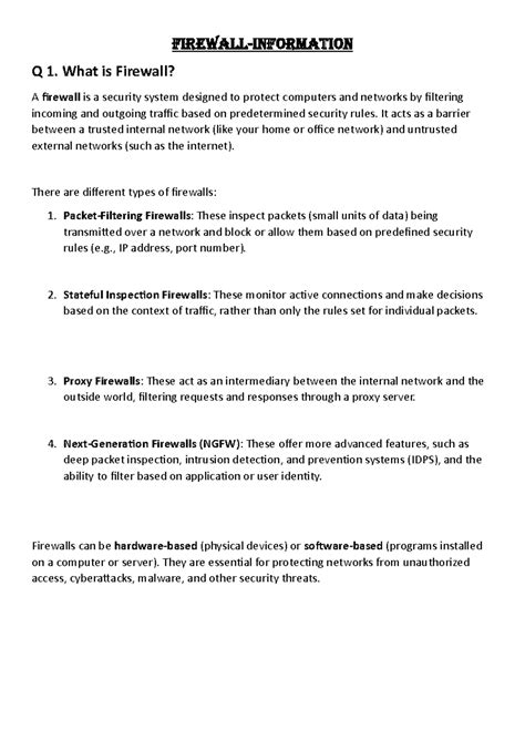 Firewall Overview and Types: A Comprehensive Guide - Studocu