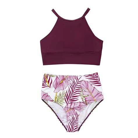 ZQUUVOU Women's Two Piece Bikini Halter Swimsuit Bikinis (Burgundy,M ...