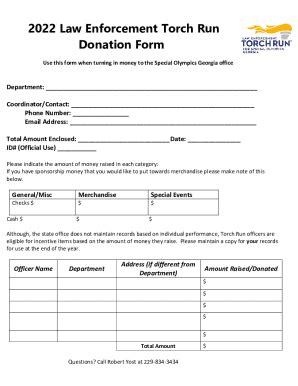 Fillable Online 2022 Law Enforcement Torch Run Donation Form Fax Email ...