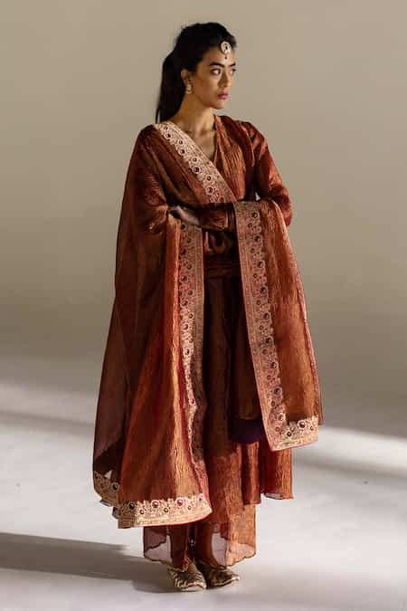Buy Red Tissue Silk Woven Camili Crushed Dupatta For Women by Mimamsaa ...