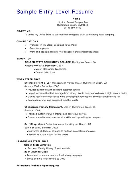 Image result for Entry Level Resume Summary Sample