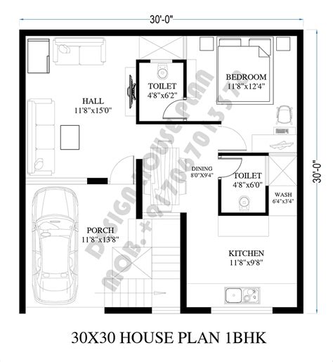 900 Sq Ft House Plans For 30x30 Space Contemporary Style House Plan