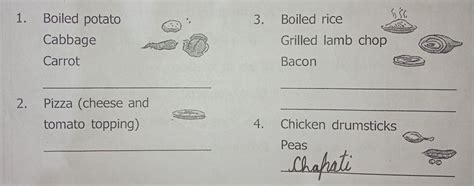 3. Here are some meals with an item missing from each one. Decide what ...