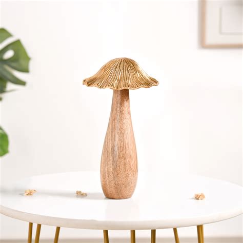 Gold Mushrooms Wooden Decor Showpieces Set Of 3 Online - Premium Decor ...