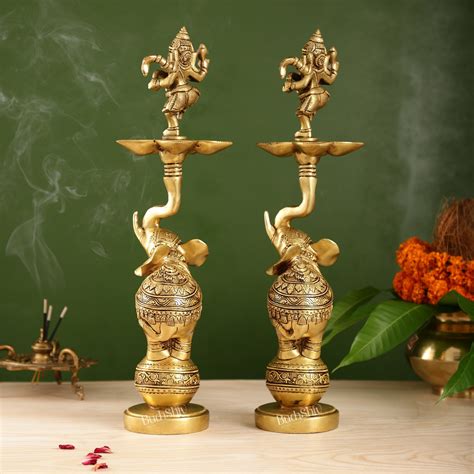 Buy Brass Dancing Ganesha on Jumping Elephant Lamp - 16" - Budhshiv.com