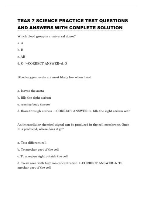 TEAS 7 – Science Section Practice Questions with Answers and ...