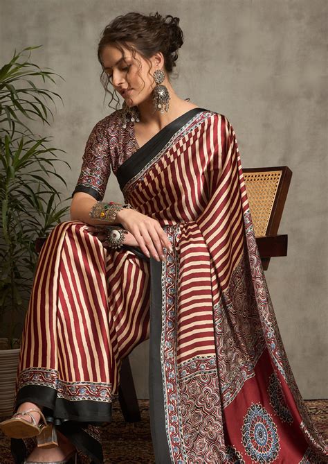 KcPc Latest Silk Ajrak Print Party wear Saree APL – KCPC Bandhani