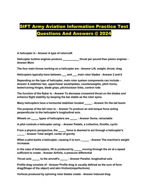 SOLUTION: Sift army aviation information practice test questions and ...